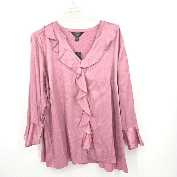 Investments Riley Top Blouse Womens Size 2X Pink Polka Dots Office Work Business - Picture 2 of 7